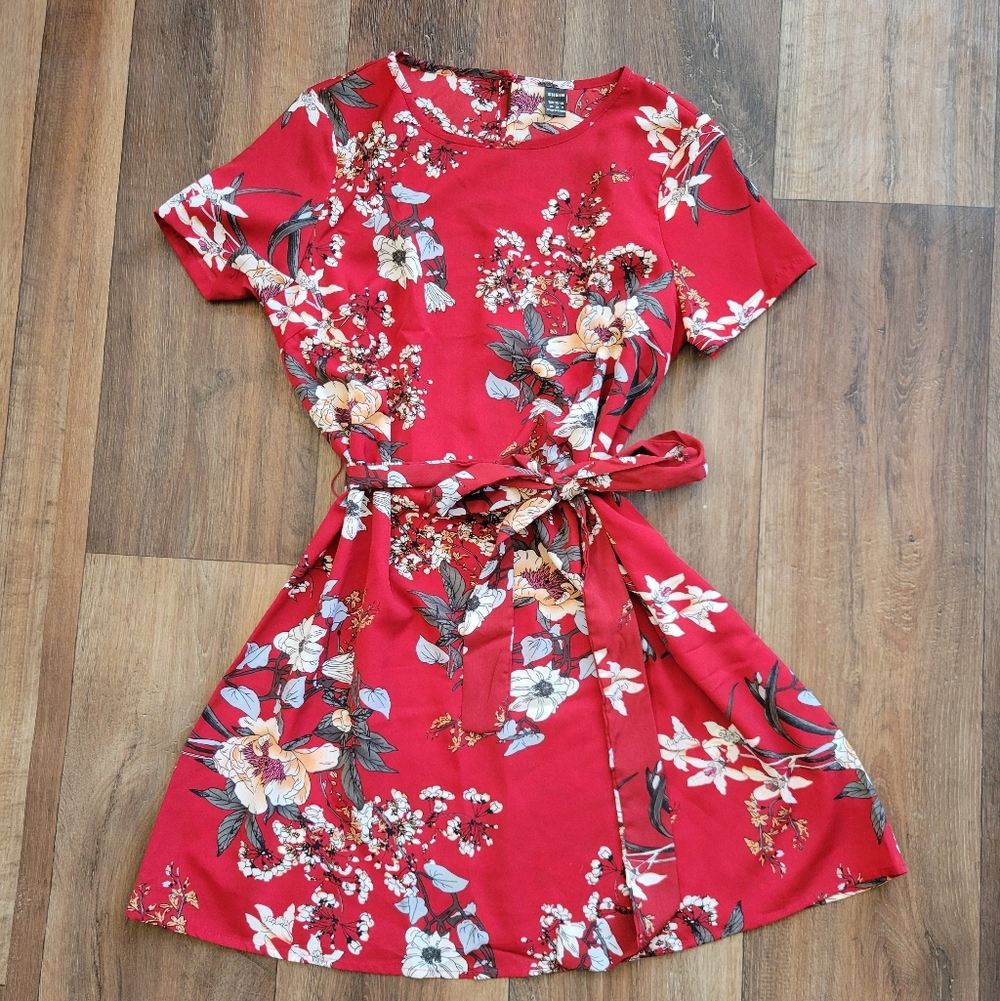 SHEIN Red Floral Mini Dress